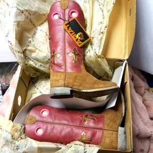 NIB Kids Ariat brown pink Ranchero boots 9.5